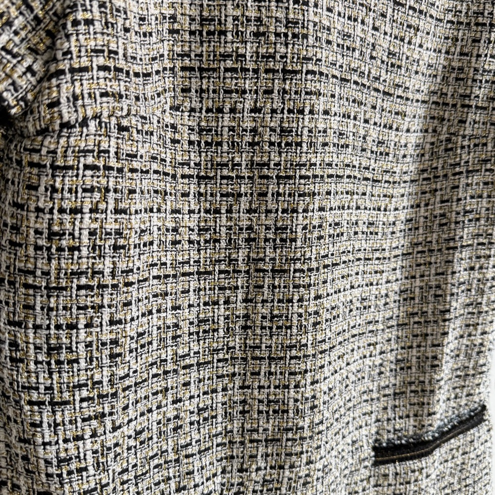 Tahari Tweed Textured Black White Short Sleeve Pockets Shift Mini Dress SZ M - Picture 2 of 6